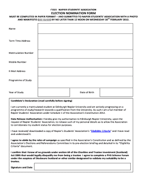 Nomination Form for Association Election