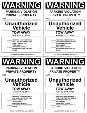 Printable Tow Warning Notice  Form