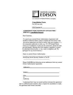 Southern California Edison Owner Tenant Aghreement Cancel Forms
