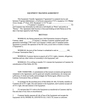 Equipment Transfer Agreement Template  Form