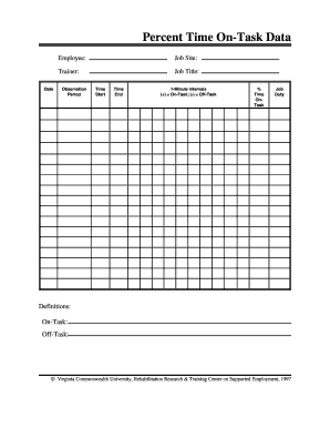 Percent Time on Task Data Form Worksupport Com