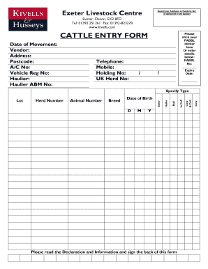 Cattle Movement Form