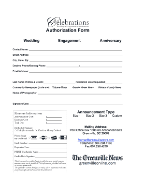 Greenville News Weddings  Form