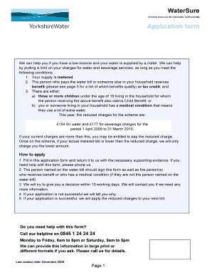 Yorkshire Water Support Application Form