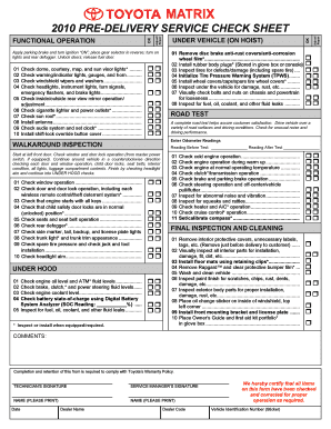 Toyota Pdi Checklist  Form