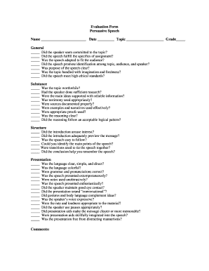 Persuasive Speech Evaluation Example  Form