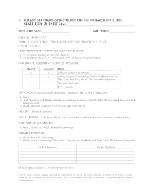 Milady Lesson Plan Template  Form