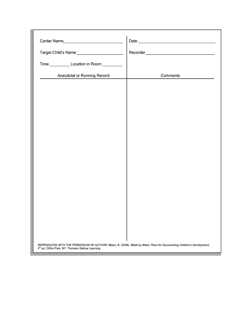 Anecdotal Record Template Form Fill Out and Sign Printable PDF