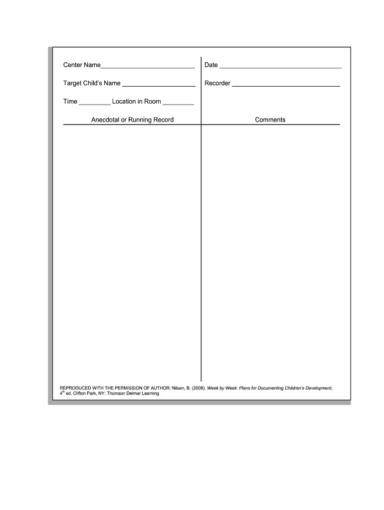 Free Printable Anecdotal Record Form For Students