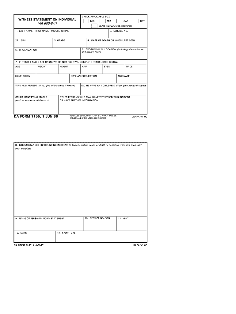  Da Form 1155 1966-2024