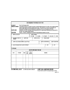  DA FORM 2465, JUL 92 CLIENT LEGAL ASSISTANCE RECORD 2010