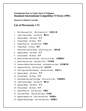 Tai Chi Sun Style 73 Forms List