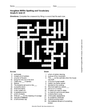 Houghton Mifflin Spelling and Vocabulary Grade 6 Answer Key  Form