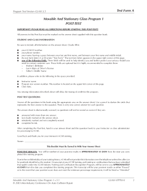 Moveable Glass Post Test  Form