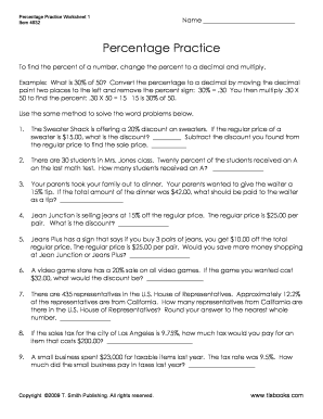 Percentage Practice Worksheet 1 Item 4932  Form