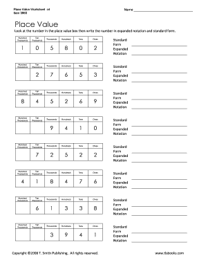 Place Value Notation Worksheets  Form