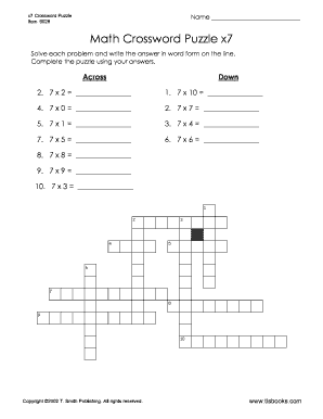 Multiplication Crossword Puzzle PDF  Form