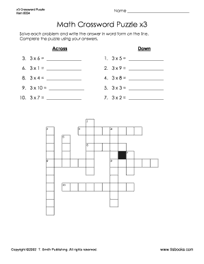 X3 Multiplication Crossword Puzzle Practice Multiplying by 3 and Use the Products in the Puzzle  Form