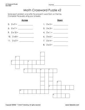 Multiplication Crossword Puzzle PDF  Form