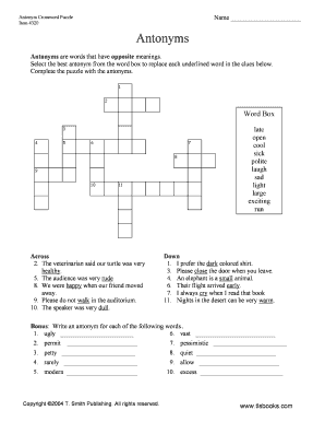 Antonyms Crossword Puzzle  Form