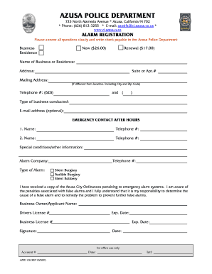 City of Azusa Alarm Permit Org  Form