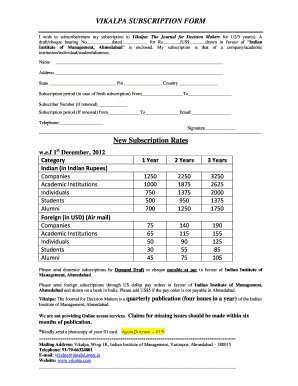 Vikalpa Journal Subscription Form