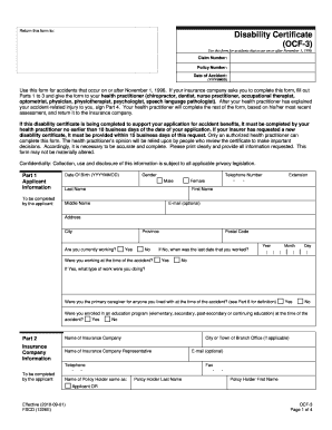 Disability Certificate OCF 3 Thomson Rogers  Form