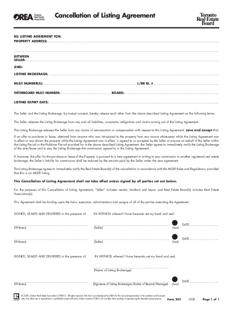 Termination of Listing Agreement Form