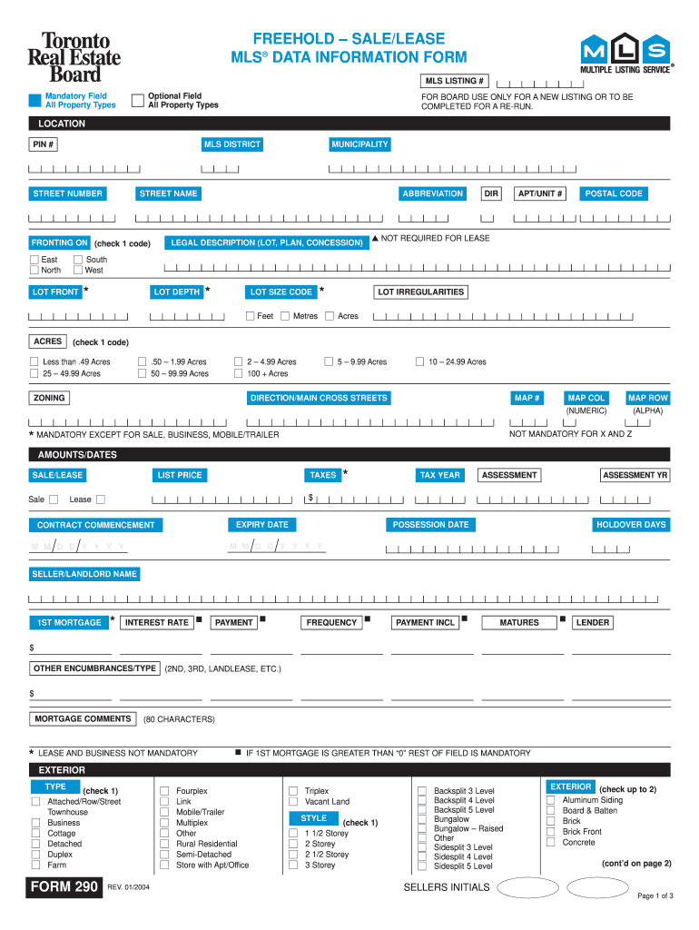  Blank Mls Listing Form Toronto 2004