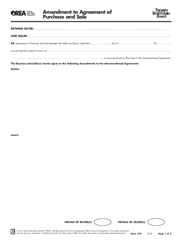 Amendment to Agreement of Purchase and Sale  Form