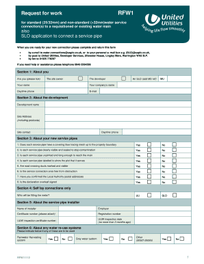 Request for Work Form United Utilities