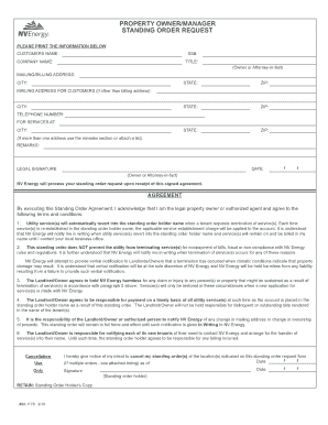 Standing Order Form Las Vegas