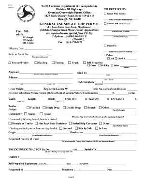  Nc Single Trip Permit 2019-2024