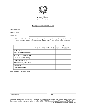 Caregiver Evaluation Form