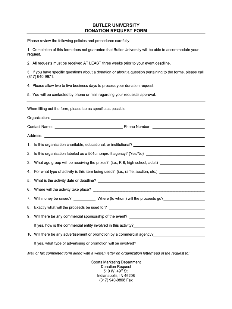 Butler Donation  Form