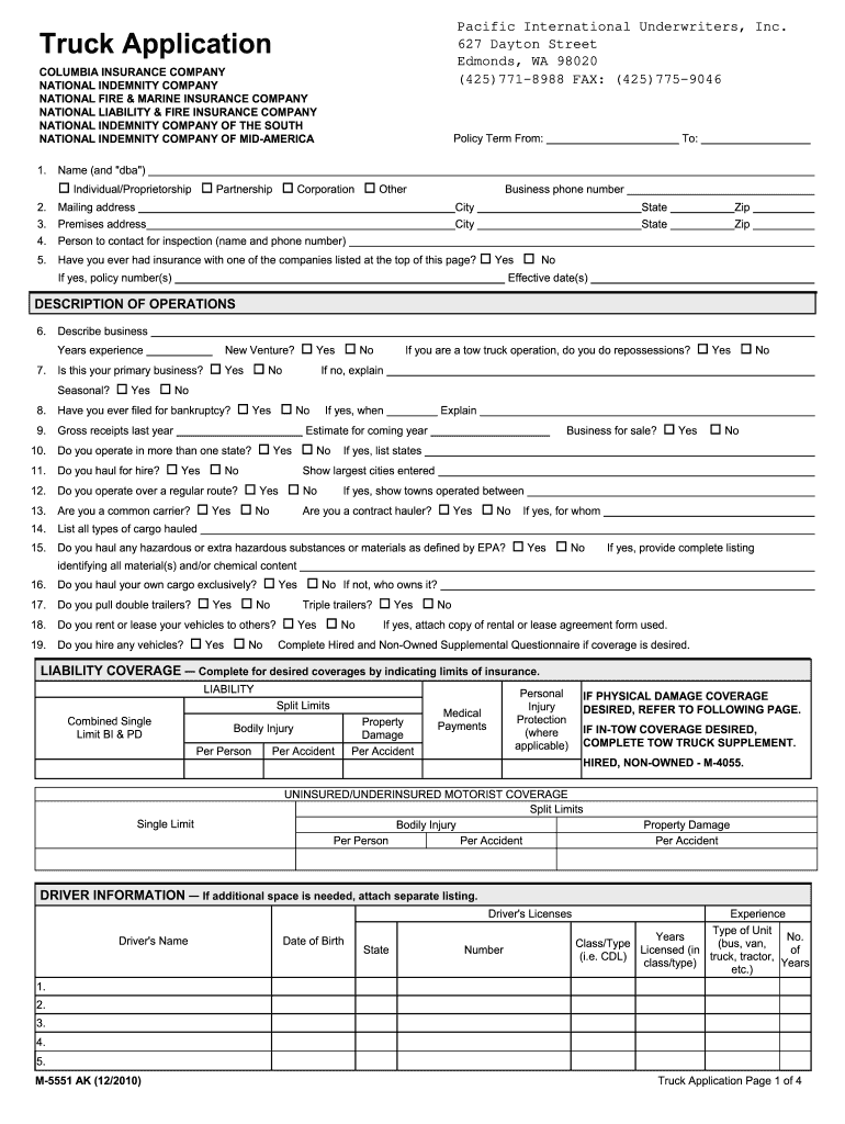 Get and Sign Fillable Truck App M 5551 Co 2010-2022 Form