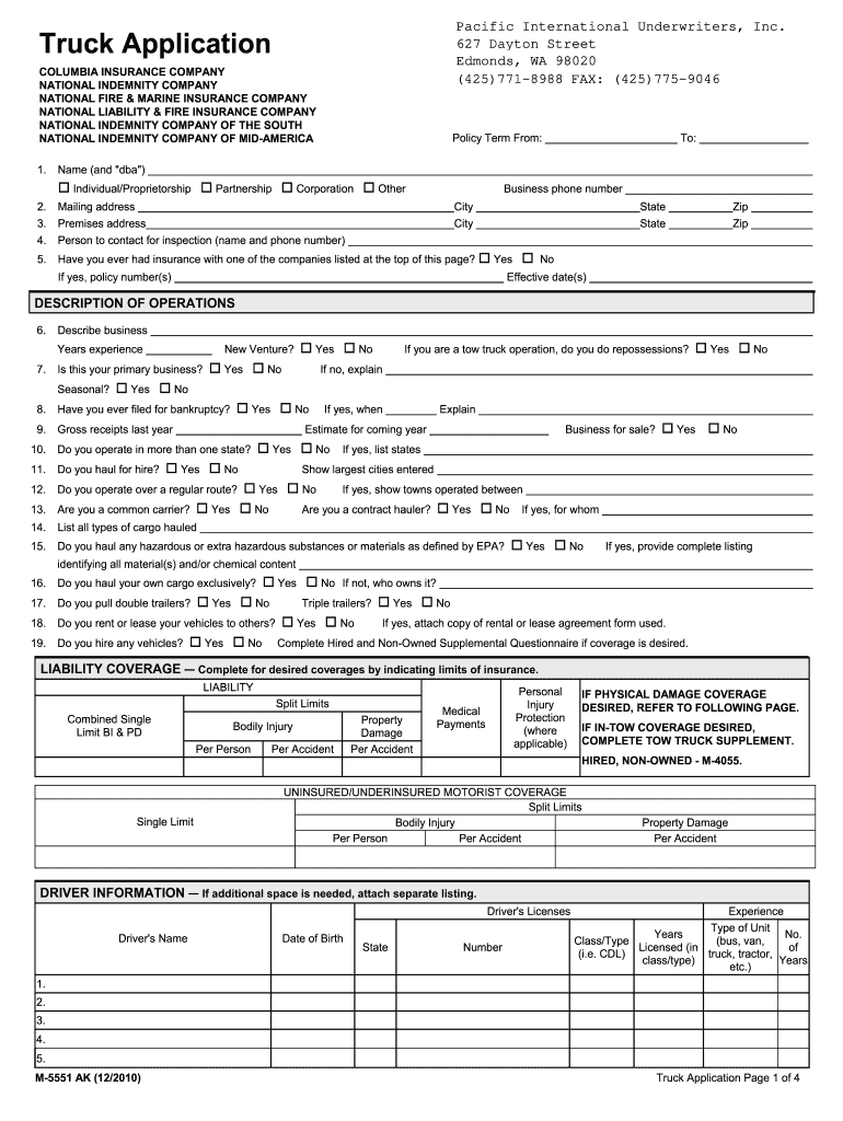  Fillable Truck App M 5551 Co 2010-2024