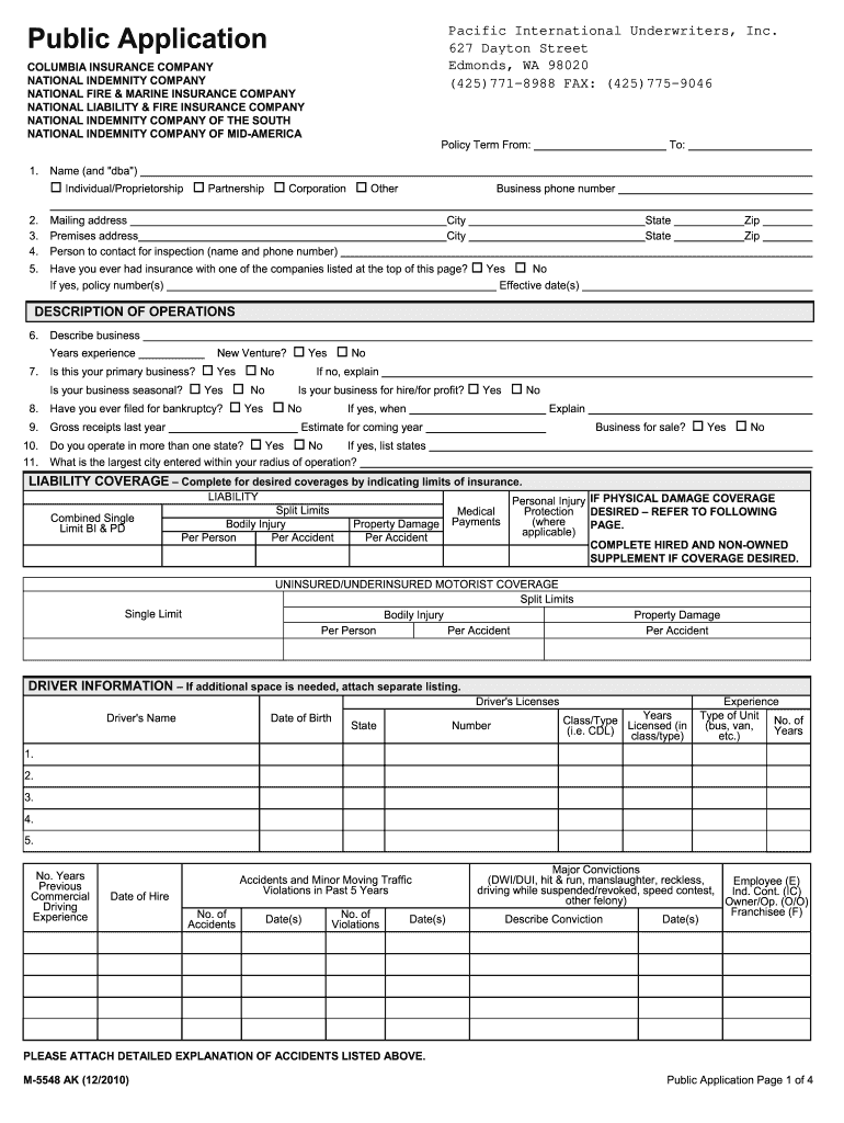 National Indemnity Public Auto Application PIU Home  Form