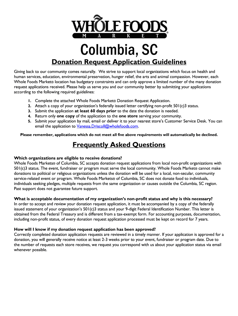 Columbia Sc Donation Request Form
