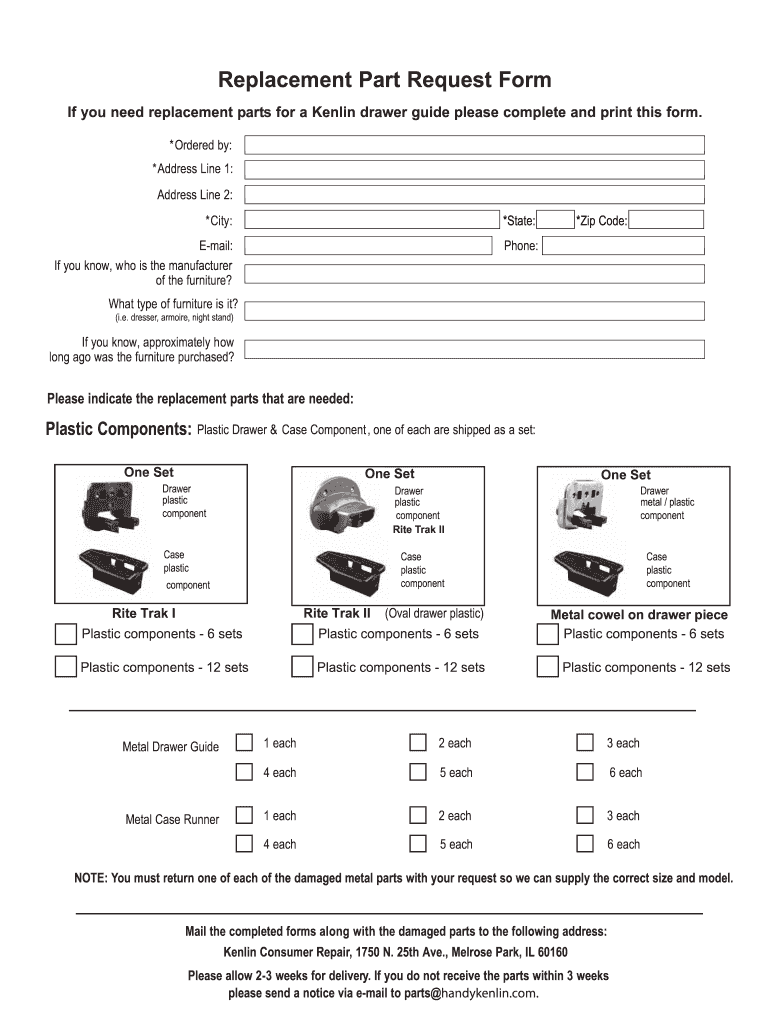 Stanley Furniture Replacement Parts  Form