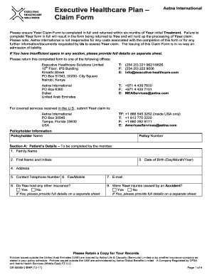 Executive Healthcare Plan Claim Form Aetna International