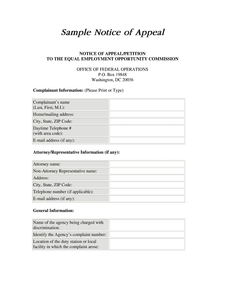 Eeoc Sample Appeal  Form