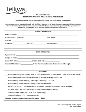 Community Hall Rental Agreement Template  Form