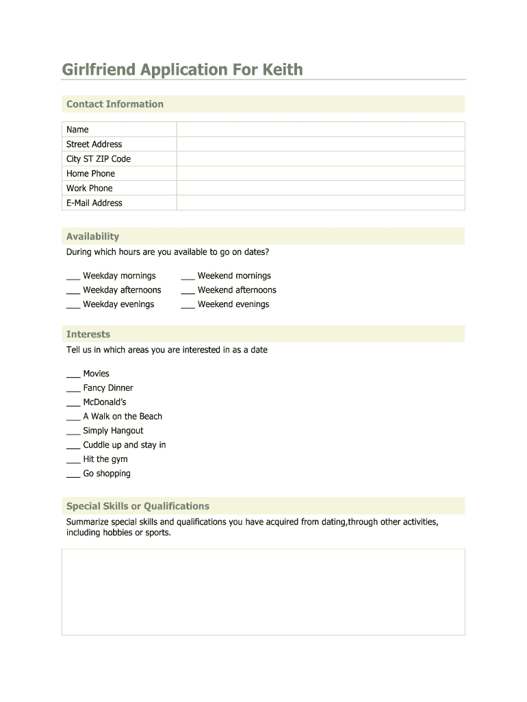 Application Girlfriend Form Fill Out And Sign Printable Pdf Template ...