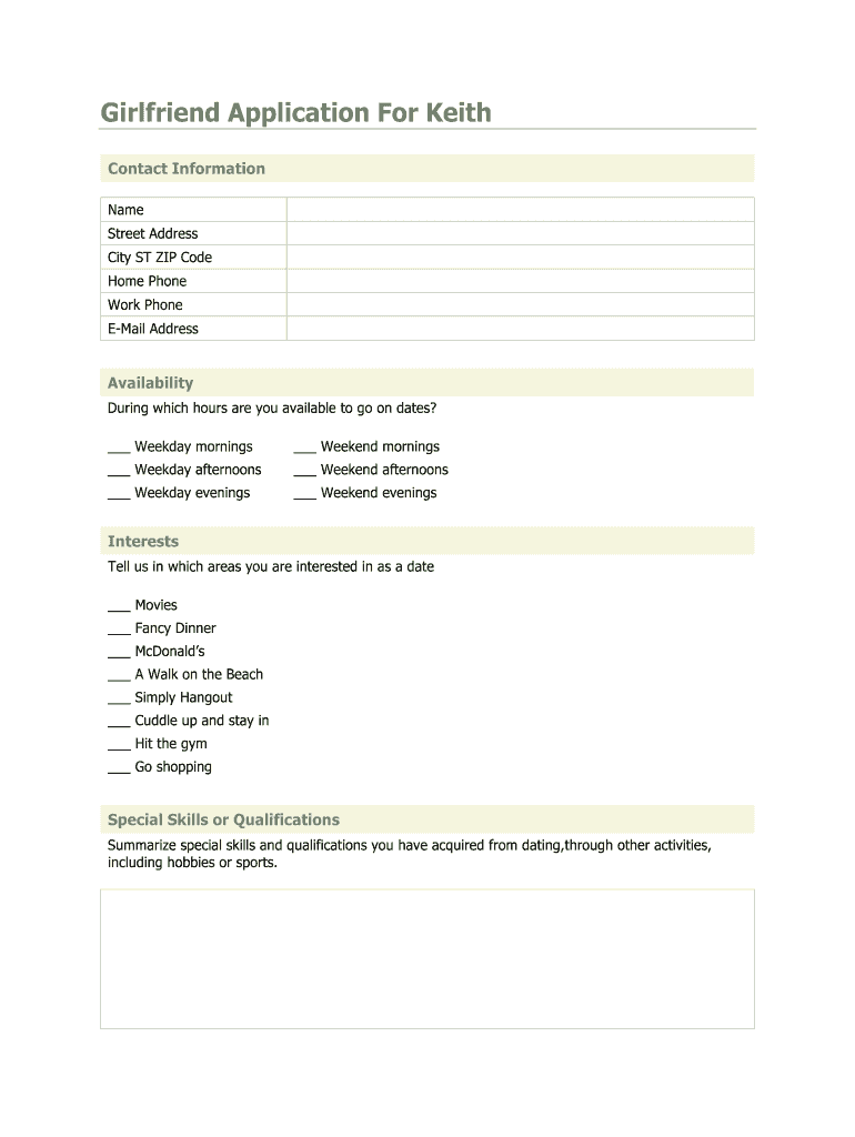 Girlfriend Application  Form