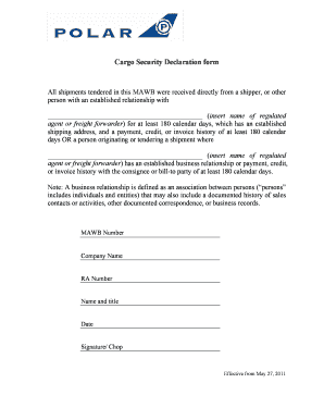 Cargo Security Declaration Form