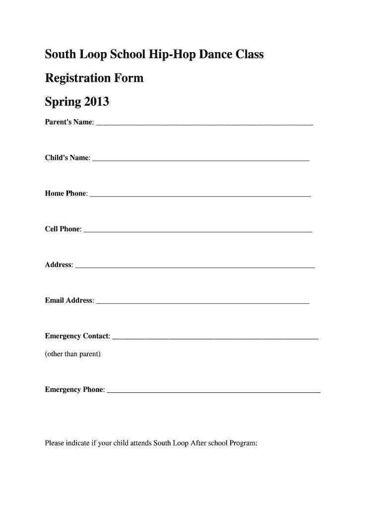  Dance Admission Form 2013-2023