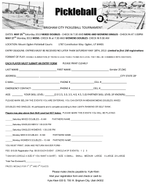 Brigham City Pickleball Tournament  Form