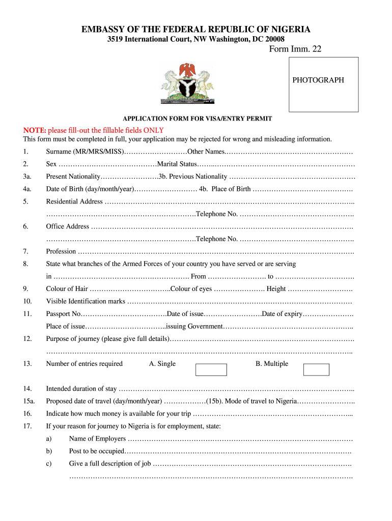 Get and Sign Nigerian Visa Application Form PDF 