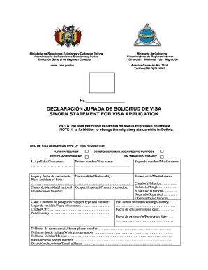 Declaracion Jurada De Solicitud De Visa Sworn Statement for Visa Application  Form